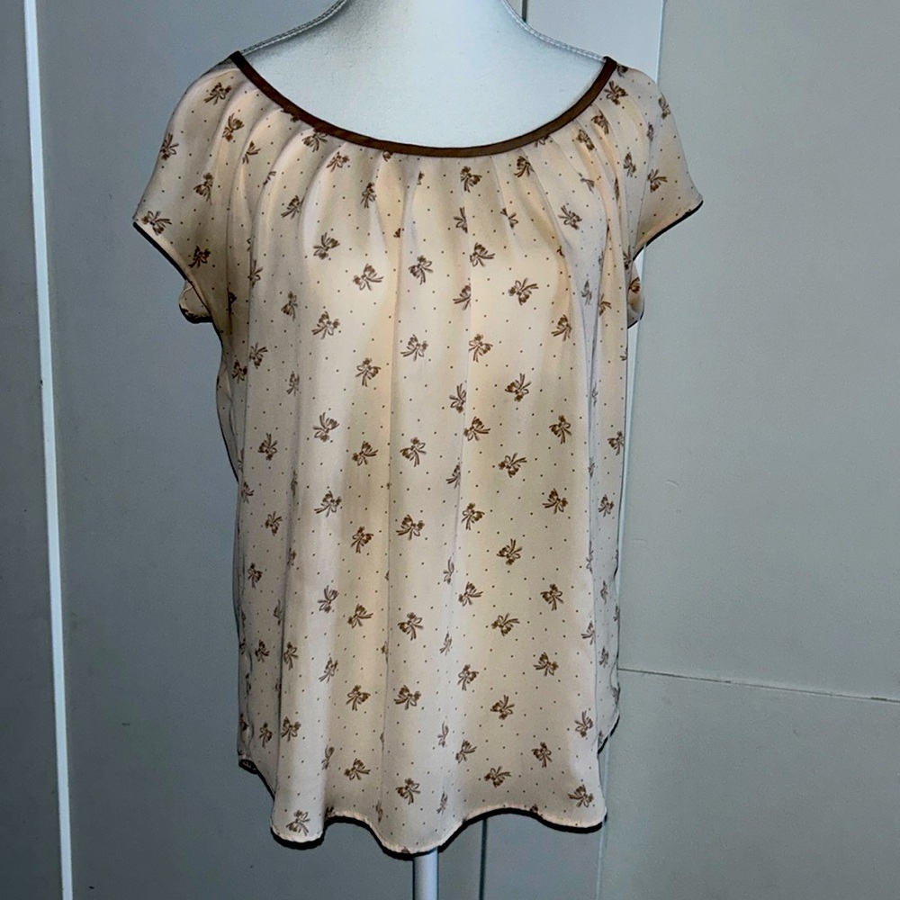 LC Lauren Conrad cream and tan bow shirt withh tie back detail
